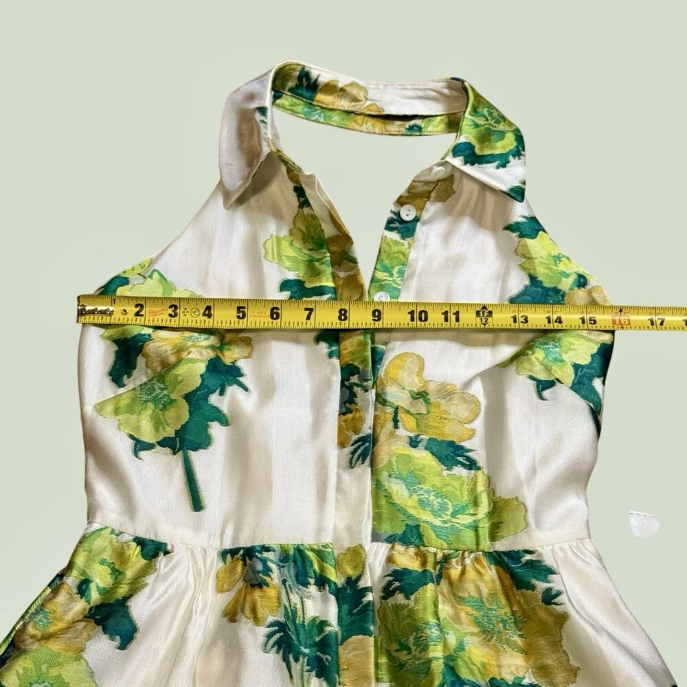 Belle Badgley Mischka Greta Backless Midi Dress Size 6 Green Cream Floral Print - Picture 8 of 13
